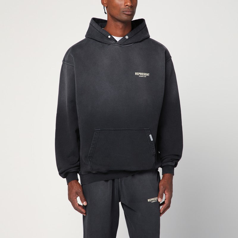Represent Washed black oversized hooded sweatshirt