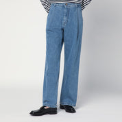 Maison Kitsuné Wide pleated blue jeans in cotton denim
