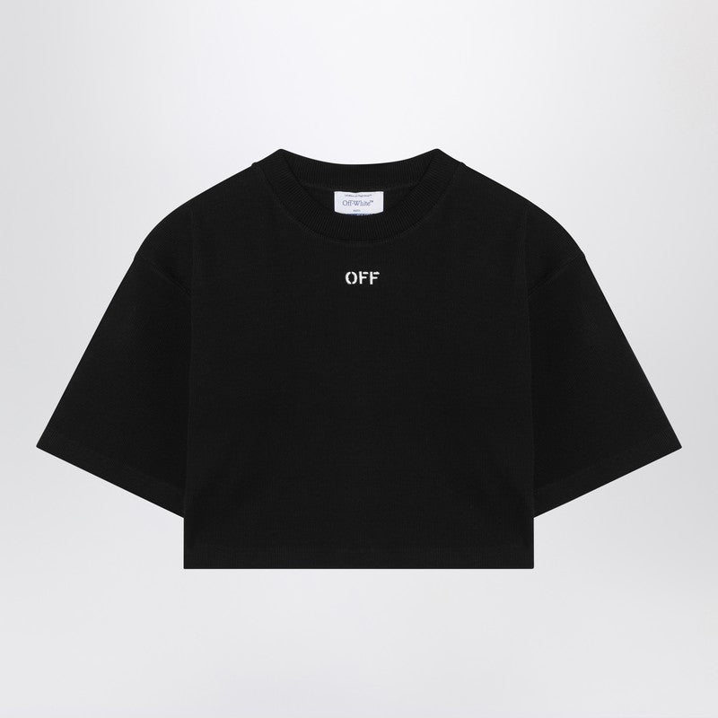 Off-White™ Black Cropped T‑Shirt — Ribbed Cotton Crop