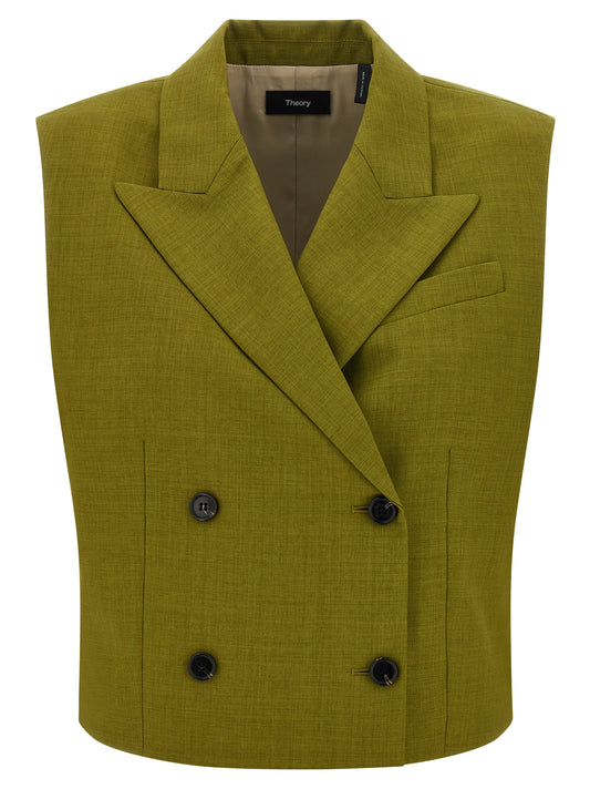 Theory Double-breasted Vest — Green City Twill (Women)