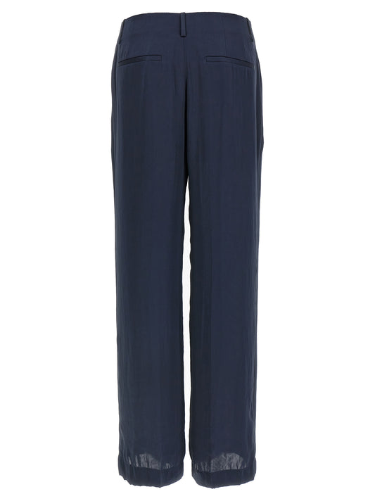 Theory Silk Effect Trousers — Wide-Leg Blue Trousers