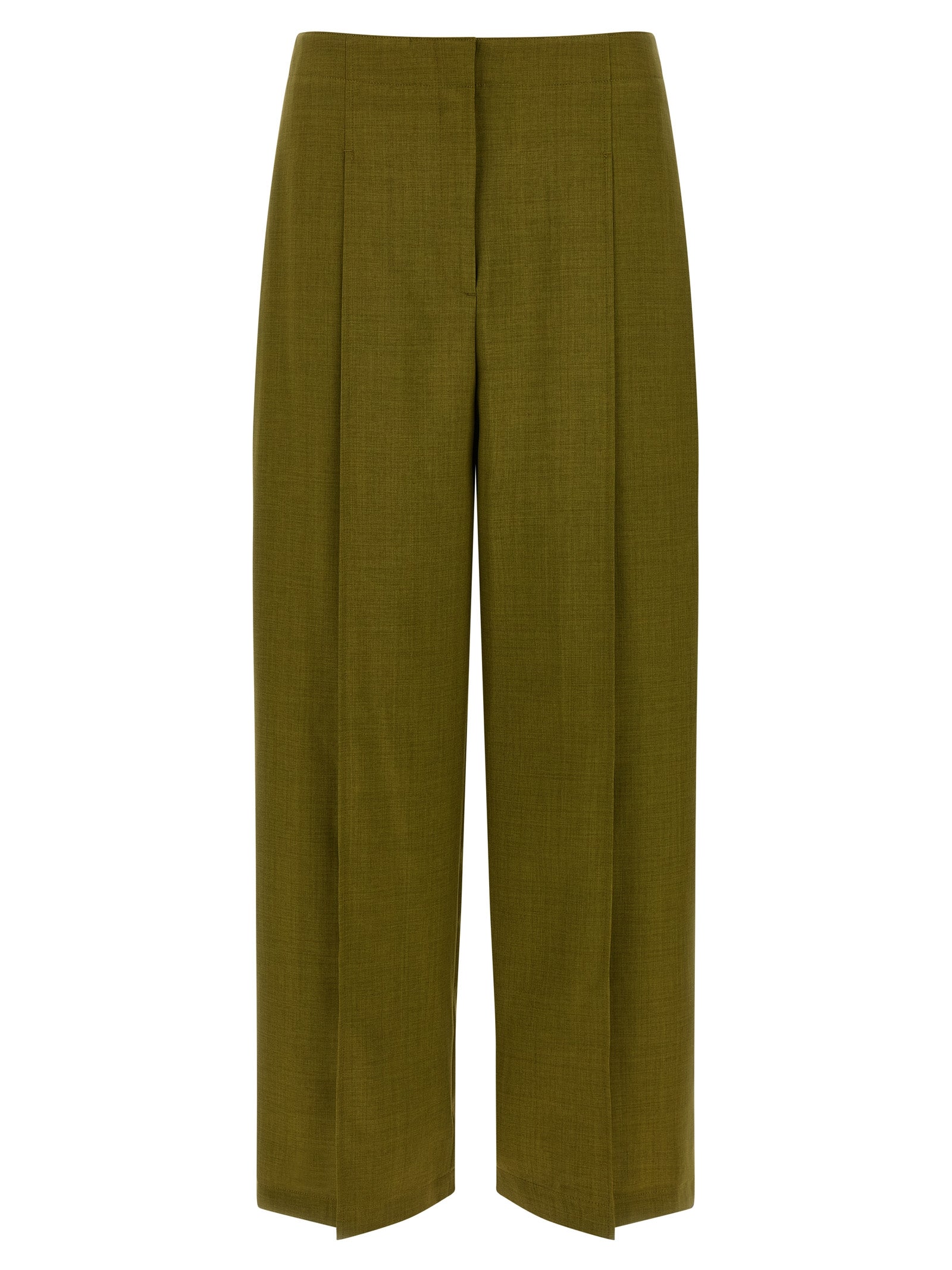 Theory Deep Pleat Trousers — High-Waist Green Pants