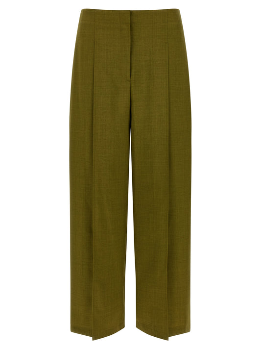 Theory Deep Pleat Trousers — High-Waist Green Pants