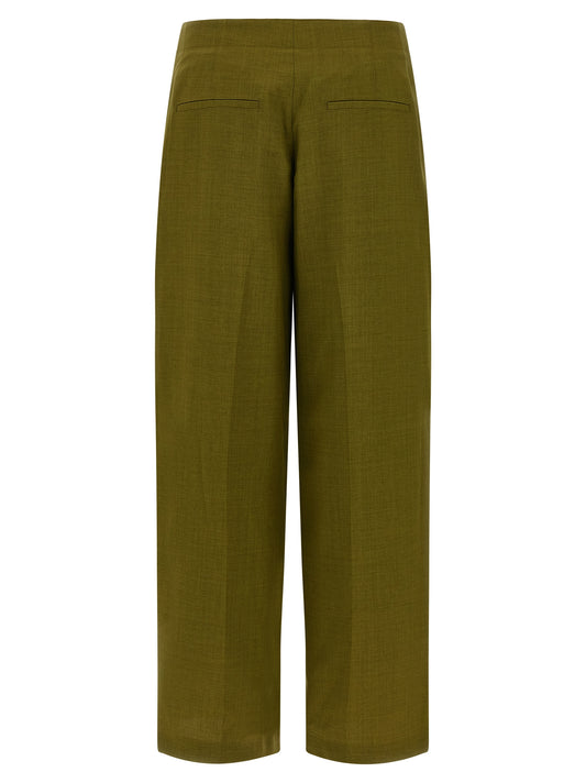 Theory Deep Pleat Trousers — High-Waist Green Pants
