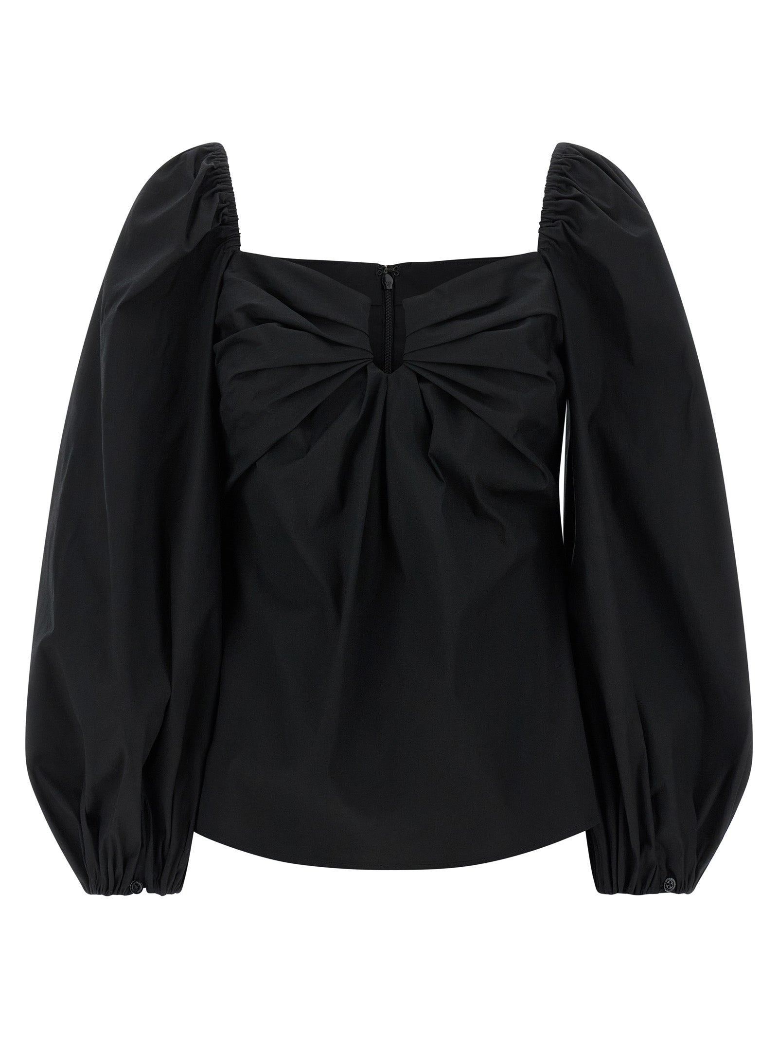 Carolina Herrera Puff Sleeve Top — Black Cotton Topwear