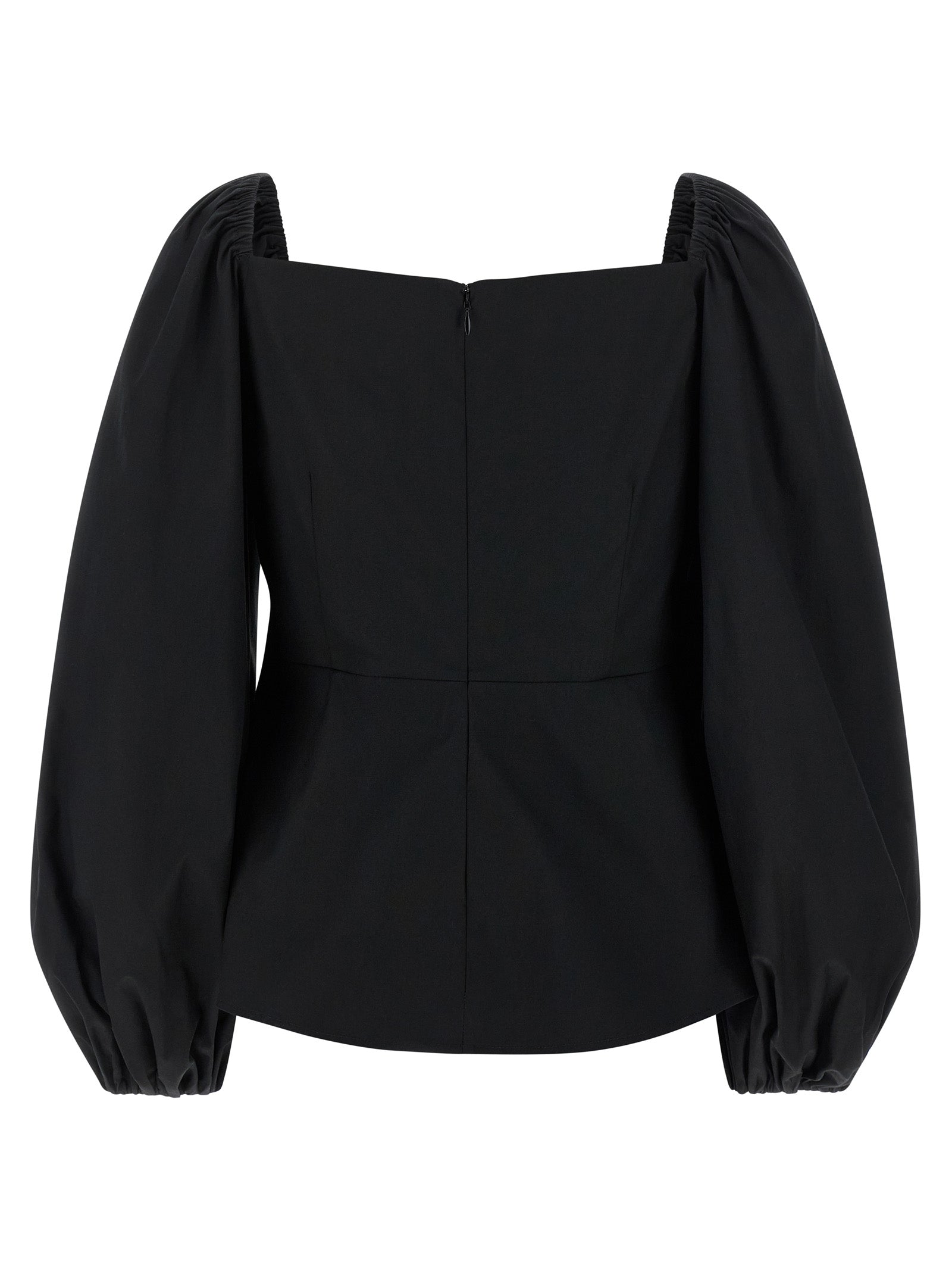 Carolina Herrera Puff Sleeve Top — Black Cotton Topwear