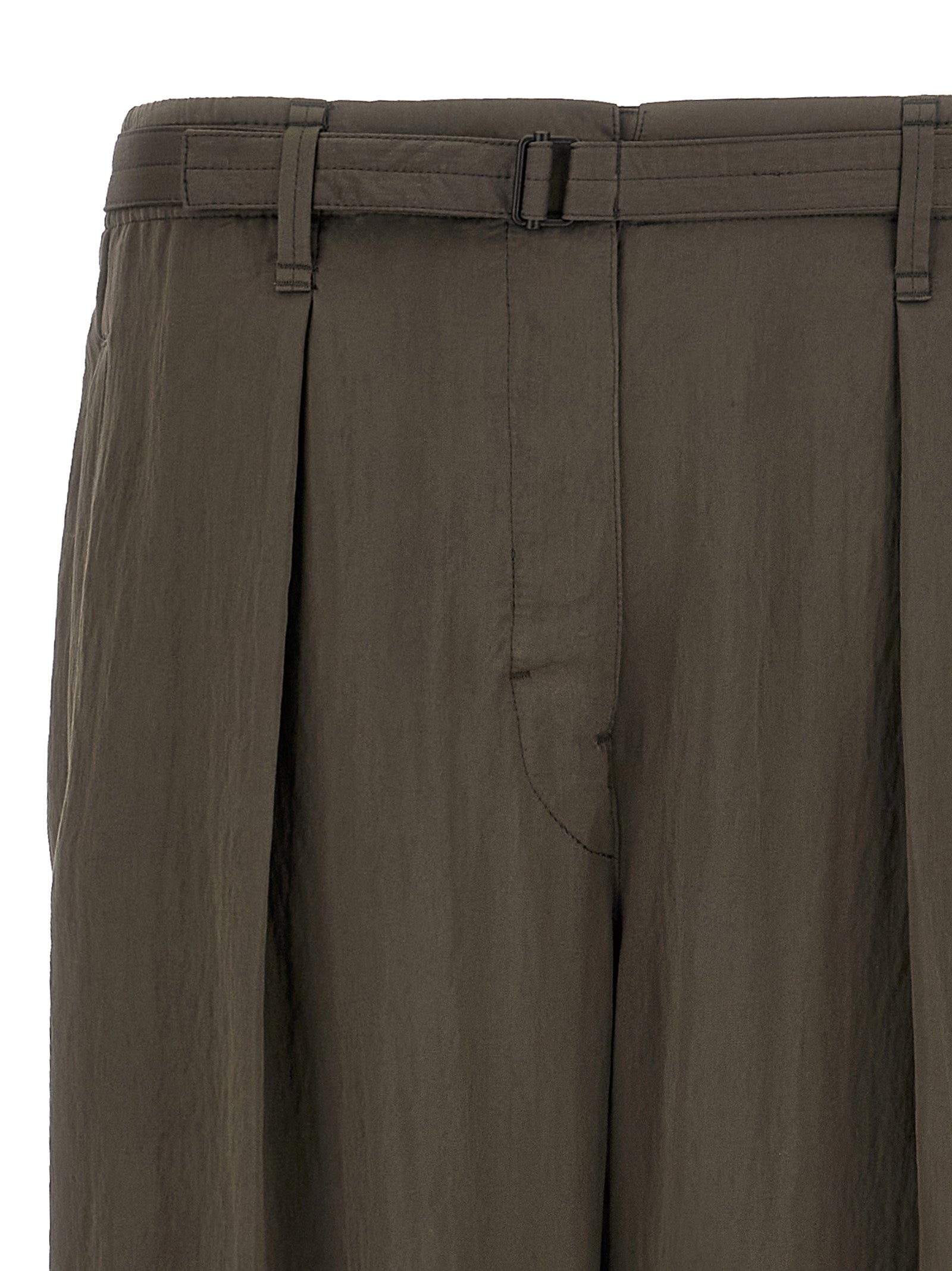 Lemaire Belted Trousers for Men — Brown Viscose