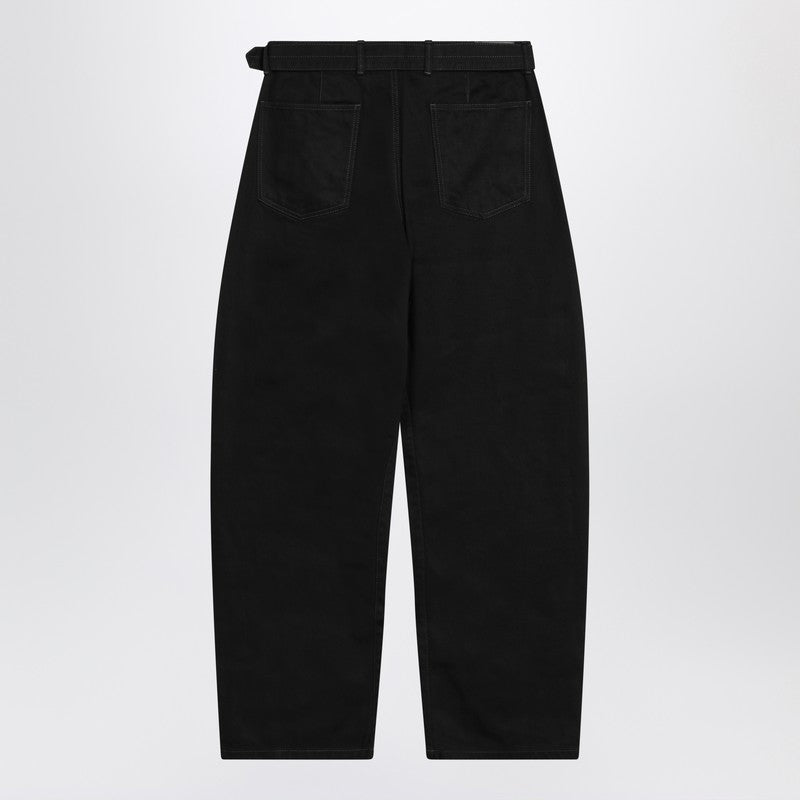 LEMAIRE Black cotton trousers with belt
