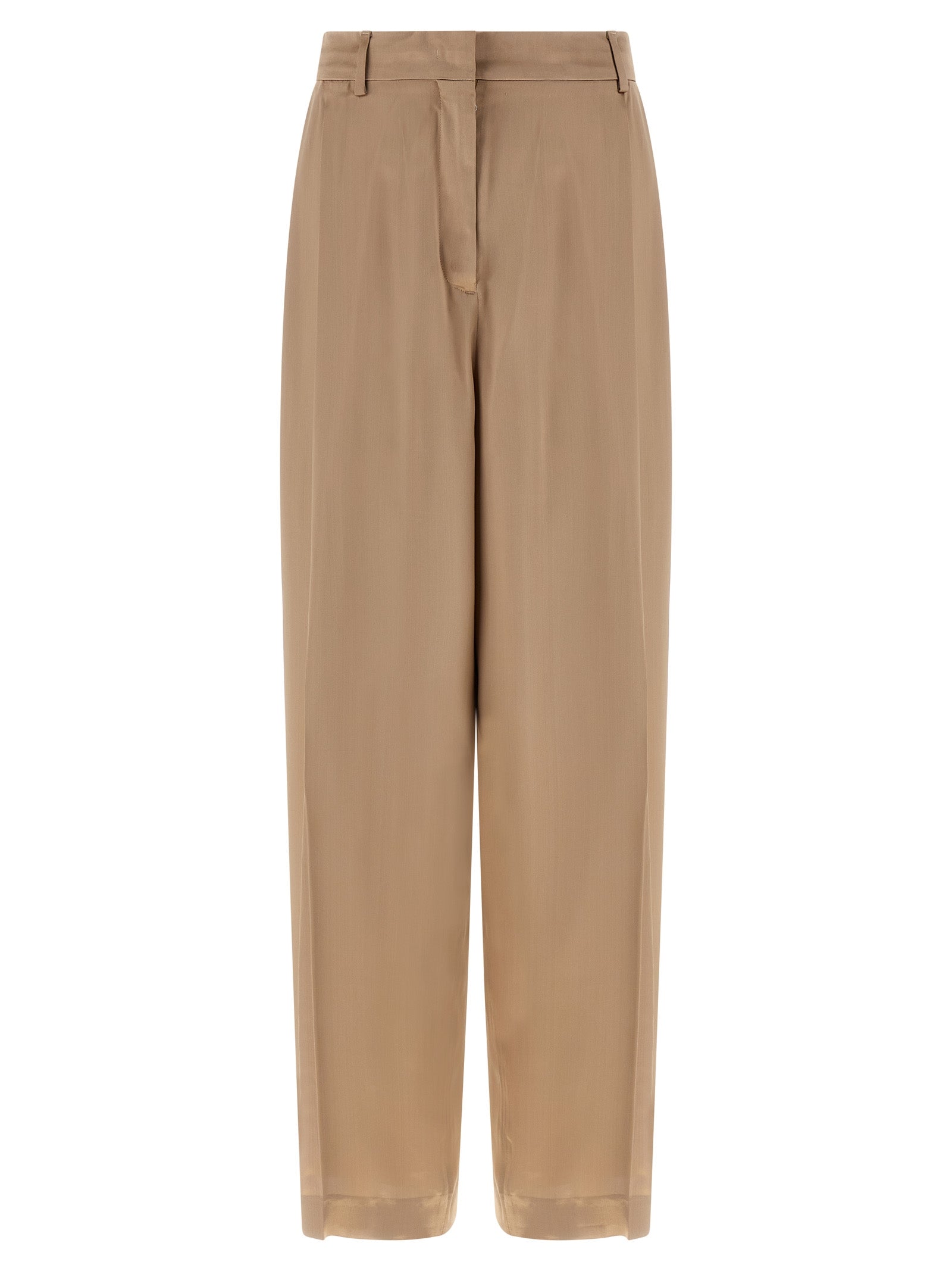 Fabiana Filippi Liquid Satin Trousers — Beige Wide Leg