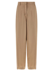 Fabiana Filippi Liquid Satin Trousers — Beige Wide Leg