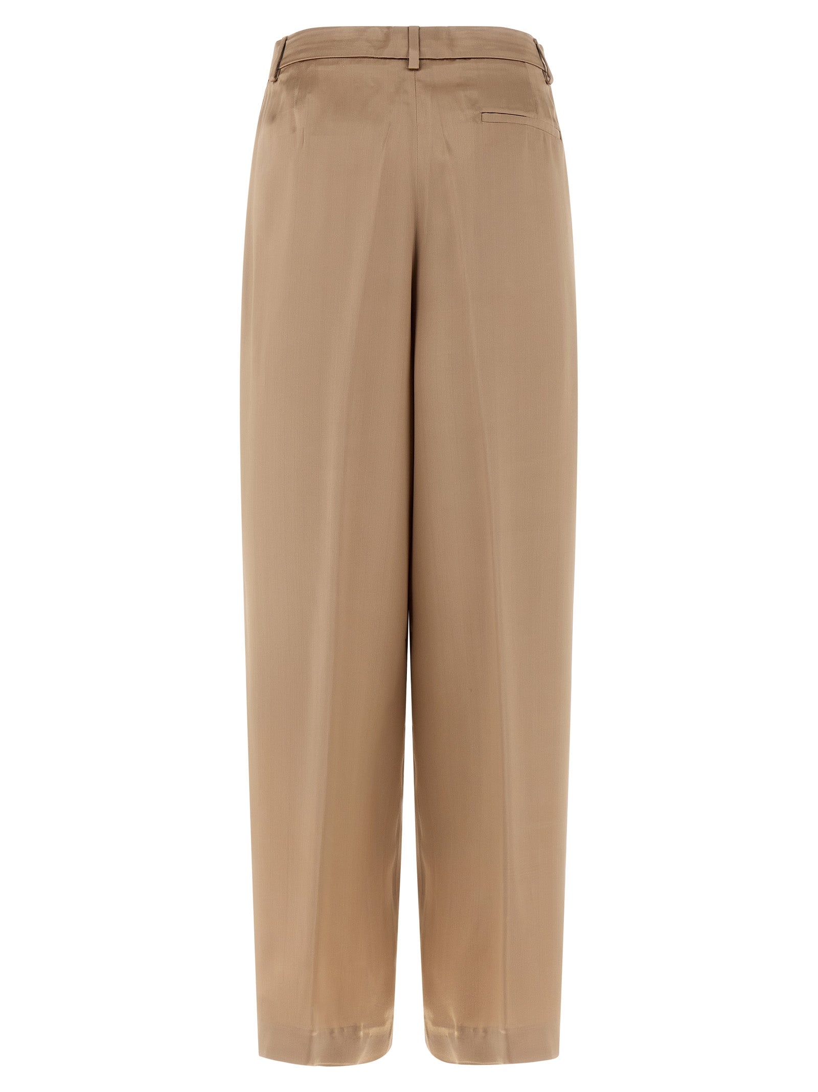 Fabiana Filippi Liquid Satin Trousers — Beige Wide Leg