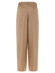 Fabiana Filippi Liquid Satin Trousers — Beige Wide Leg