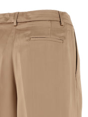 Fabiana Filippi Liquid Satin Trousers — Beige Wide Leg