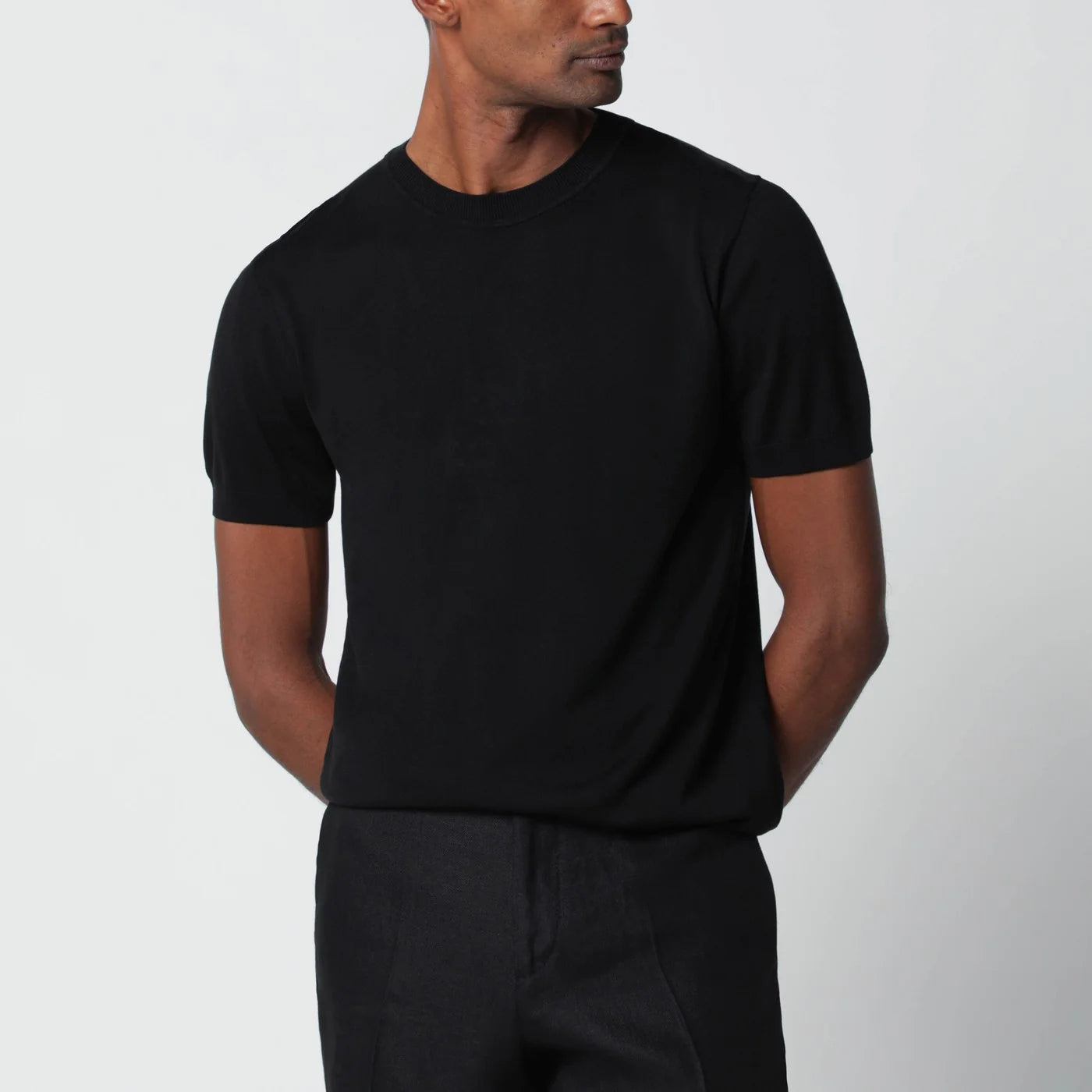 Lardini Black Wool-Blend Knit Sweater for Men
