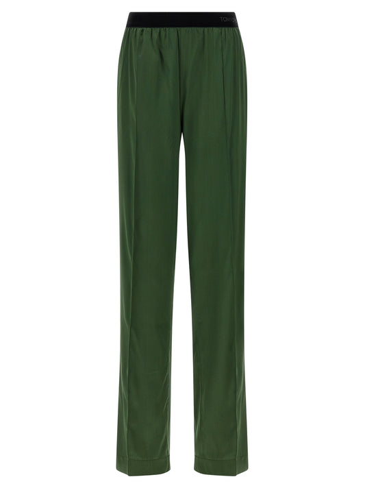Tom Ford Silk Pants — Stretch Pajama Trousers, Green