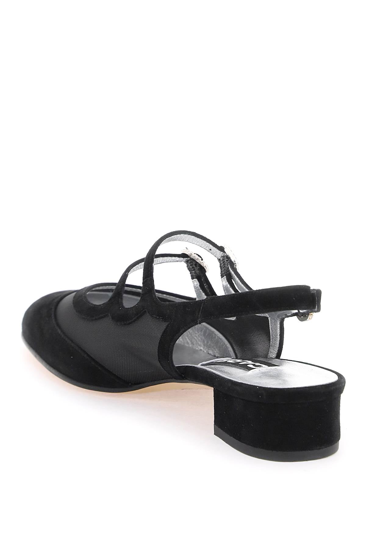 Carel Mary Jane slingback in Peche Night suede with crystal buckle.