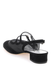 Carel Mary Jane slingback in Peche Night suede with crystal buckle.