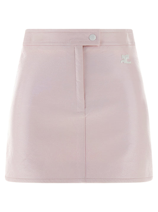 Courreges Pink Vinyl Skirt — Shiny Logo Mini (Ladies)