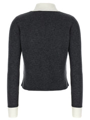 Self-Portrait Grey Contrast Collar Cardigan — Knitwear