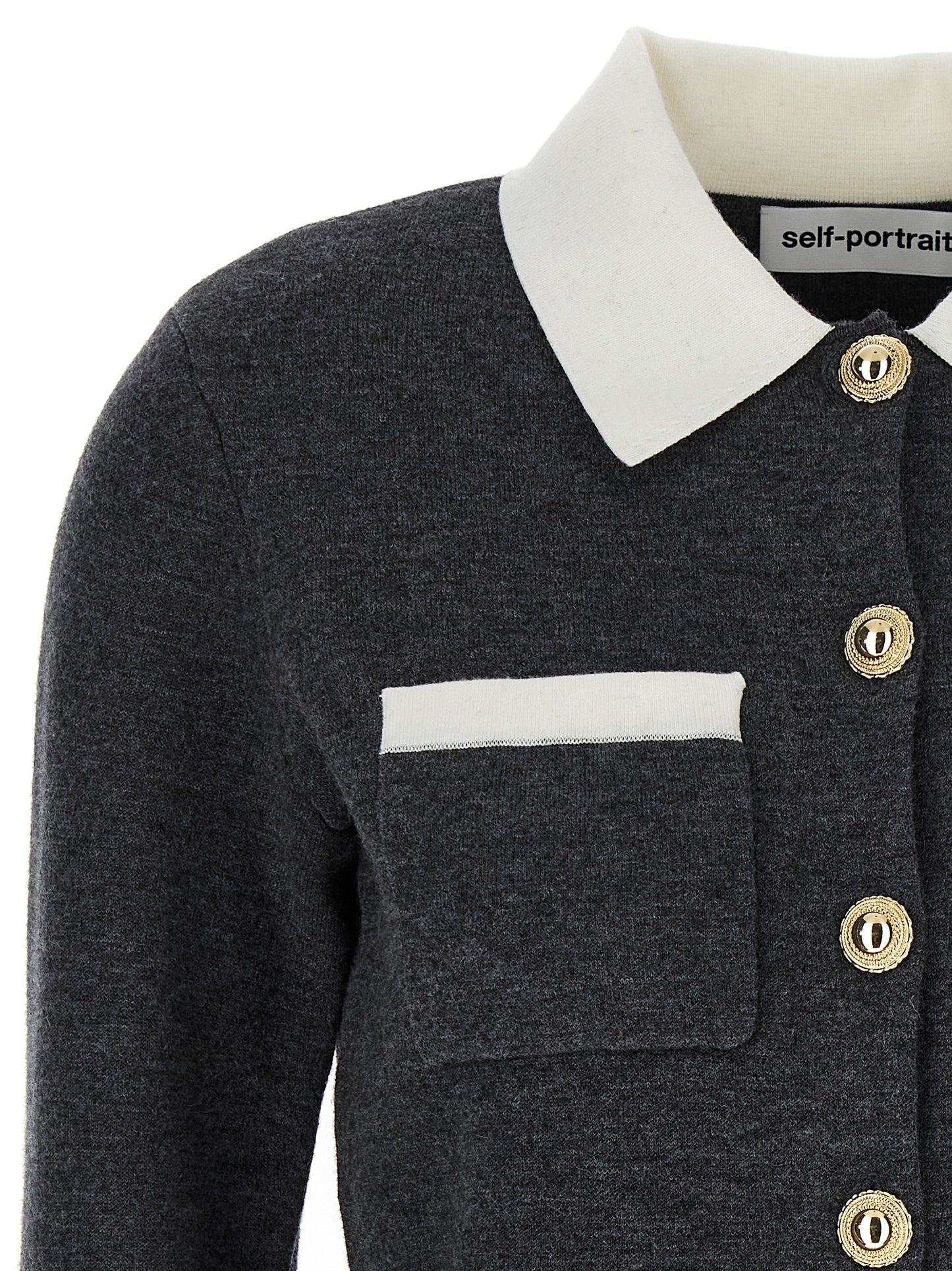 Self-Portrait Grey Contrast Collar Cardigan — Knitwear