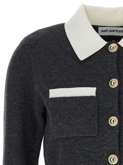 Self-Portrait Grey Contrast Collar Cardigan — Knitwear