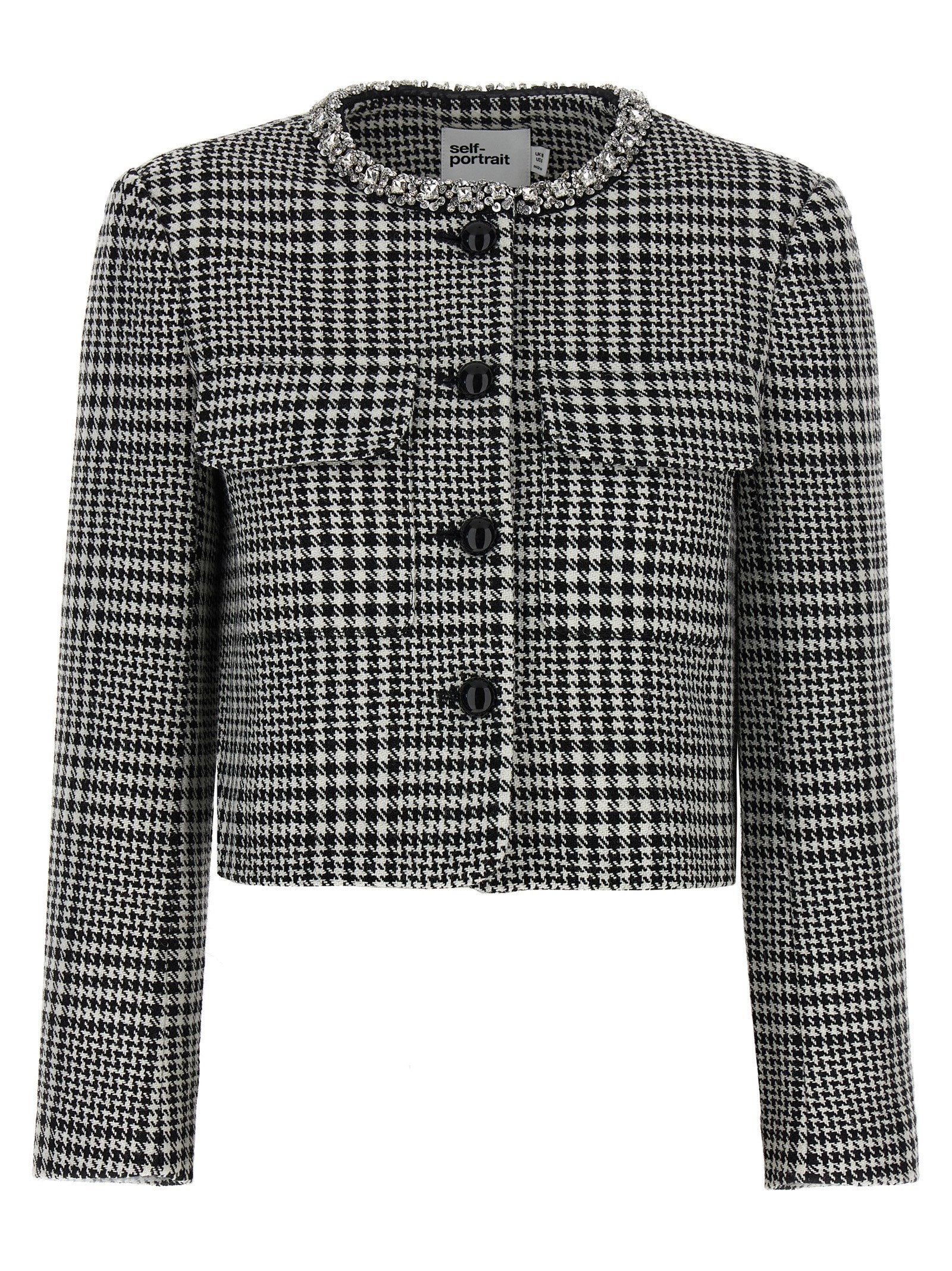 Self-Portrait Self Portrait Houndstooth Crystal Trim Blazer