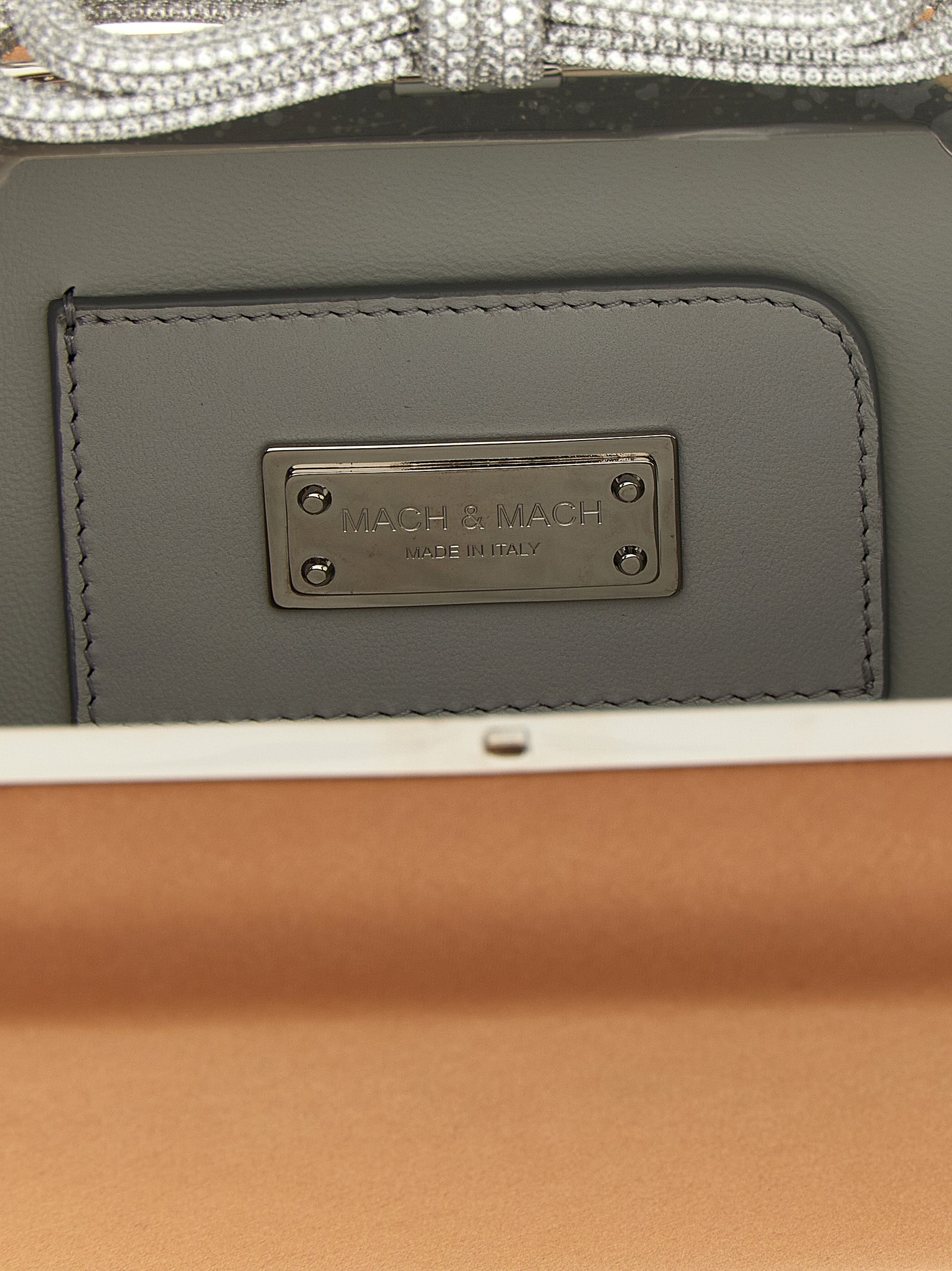 Mach & Mach Double Bow Satin Clutch — Beige Luxury