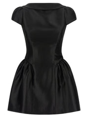 Self-Portrait Black Taffetà Collared Mini Dress