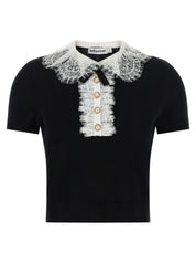 Self-Portrait Black Knit Lace Collar Top