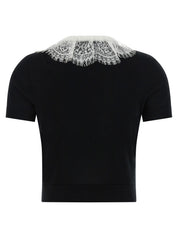 Self-Portrait Black Knit Lace Collar Top