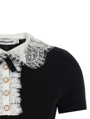 Self-Portrait Black Knit Lace Collar Top