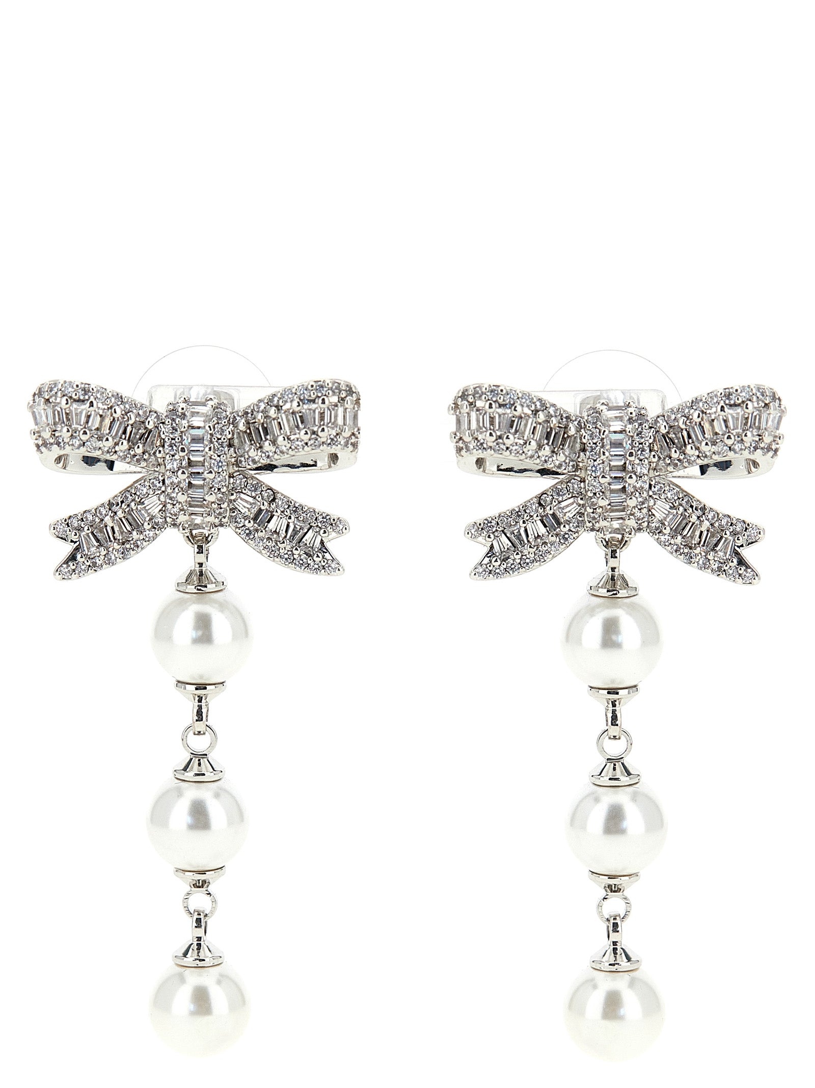 Self-Portrait Crystal Bow Pearl Droplet Earrings