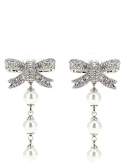 Self-Portrait Crystal Bow Pearl Droplet Earrings
