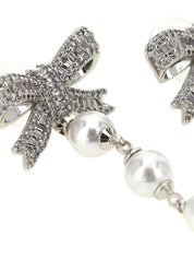 Self-Portrait Crystal Bow Pearl Droplet Earrings