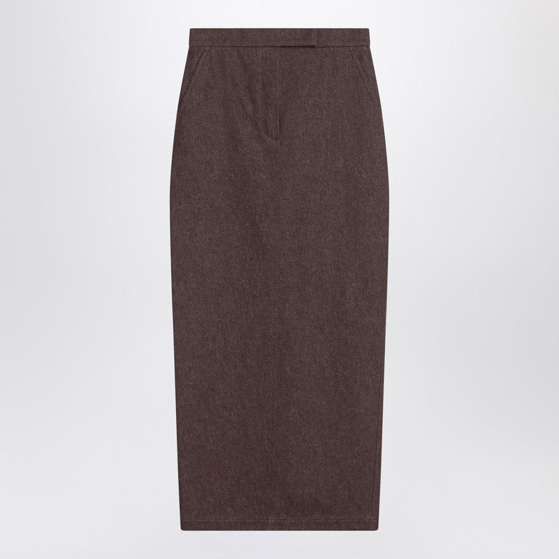 Max Mara Long brown skirt in denim effect cotton