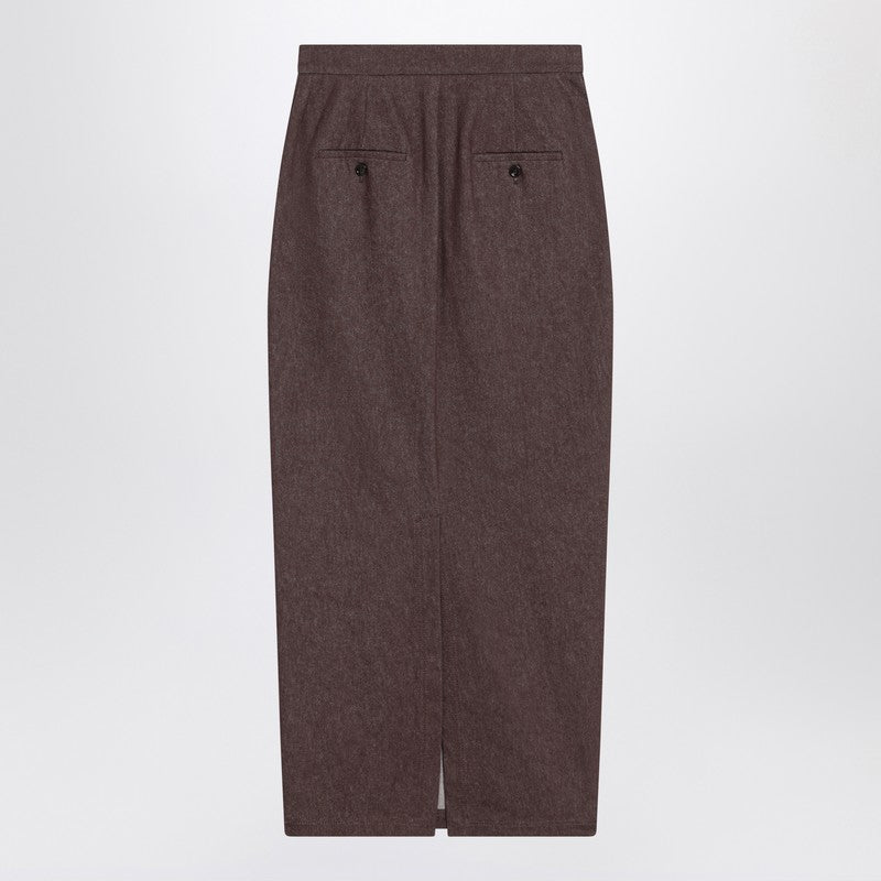 Max Mara Long brown skirt in denim effect cotton