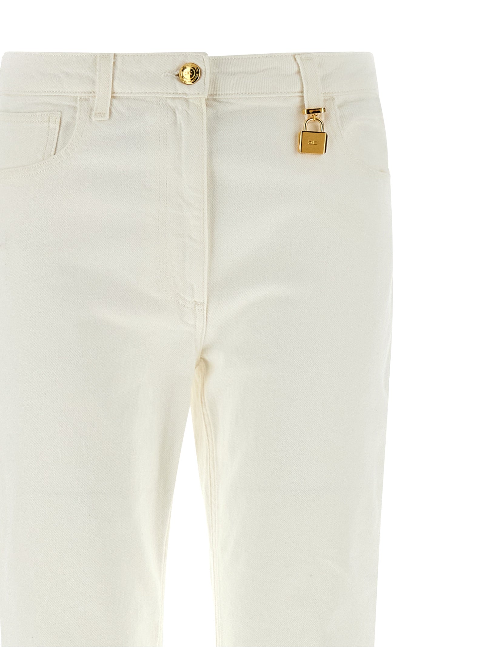 Elisabetta Franchi Jewel Padlock Jeans for Women — White Skinny