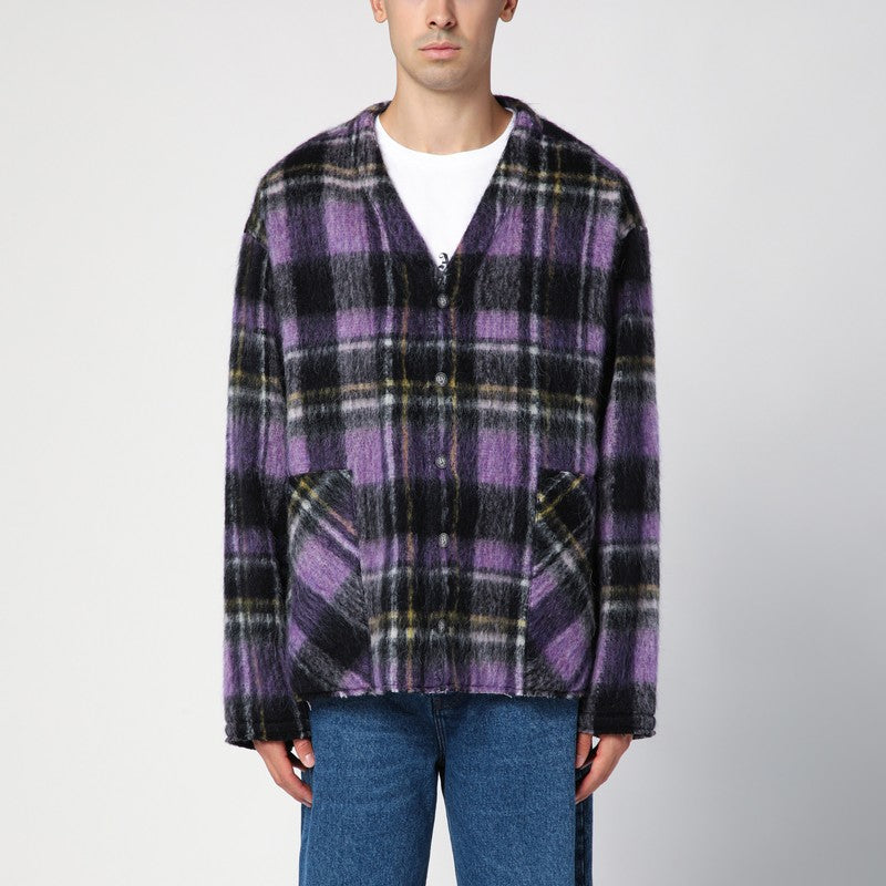 Palm Angels Over shirt in violet check wool