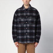 Palm Angels Overshirt in navy check wool with studs