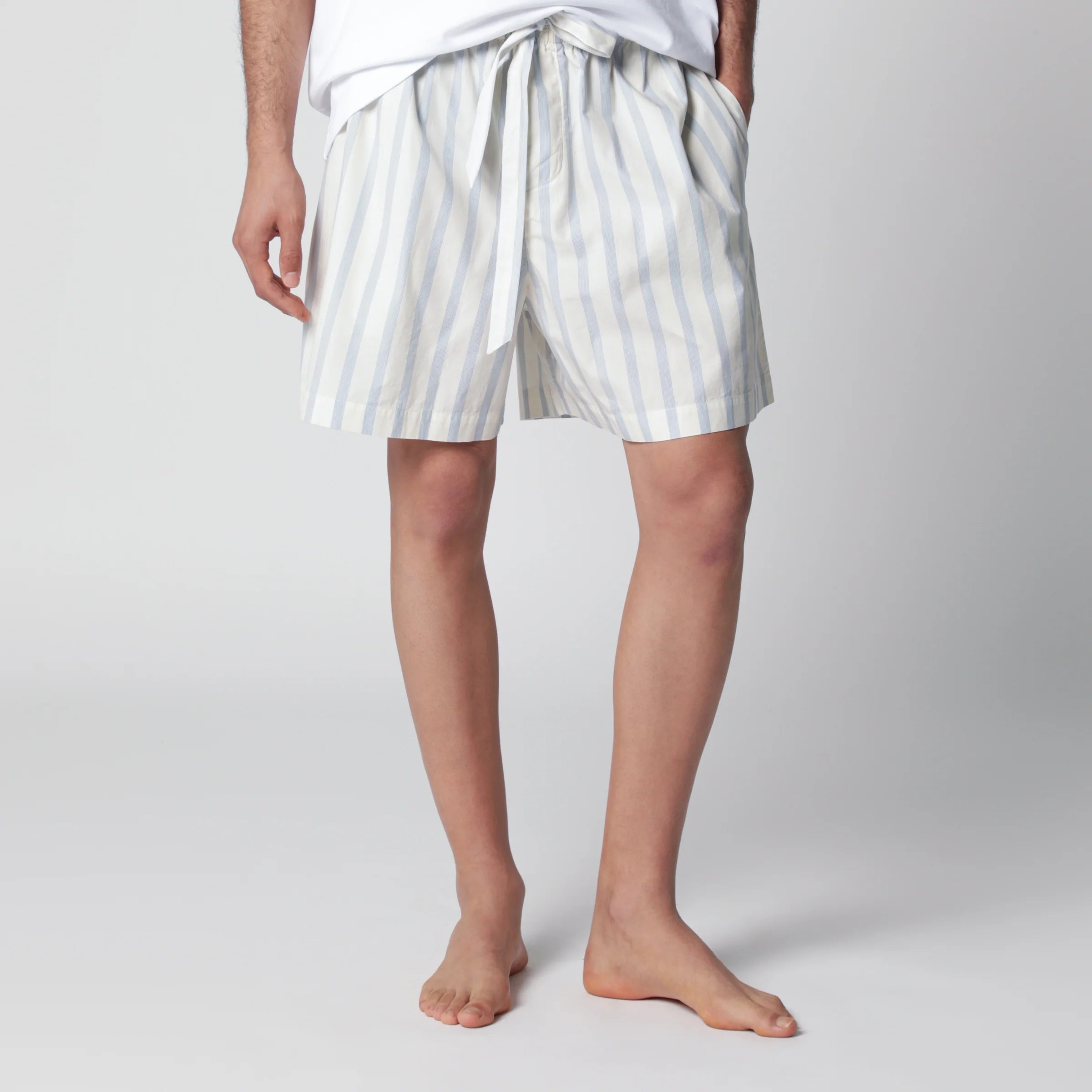 Tekla White shorts with light blue stripes