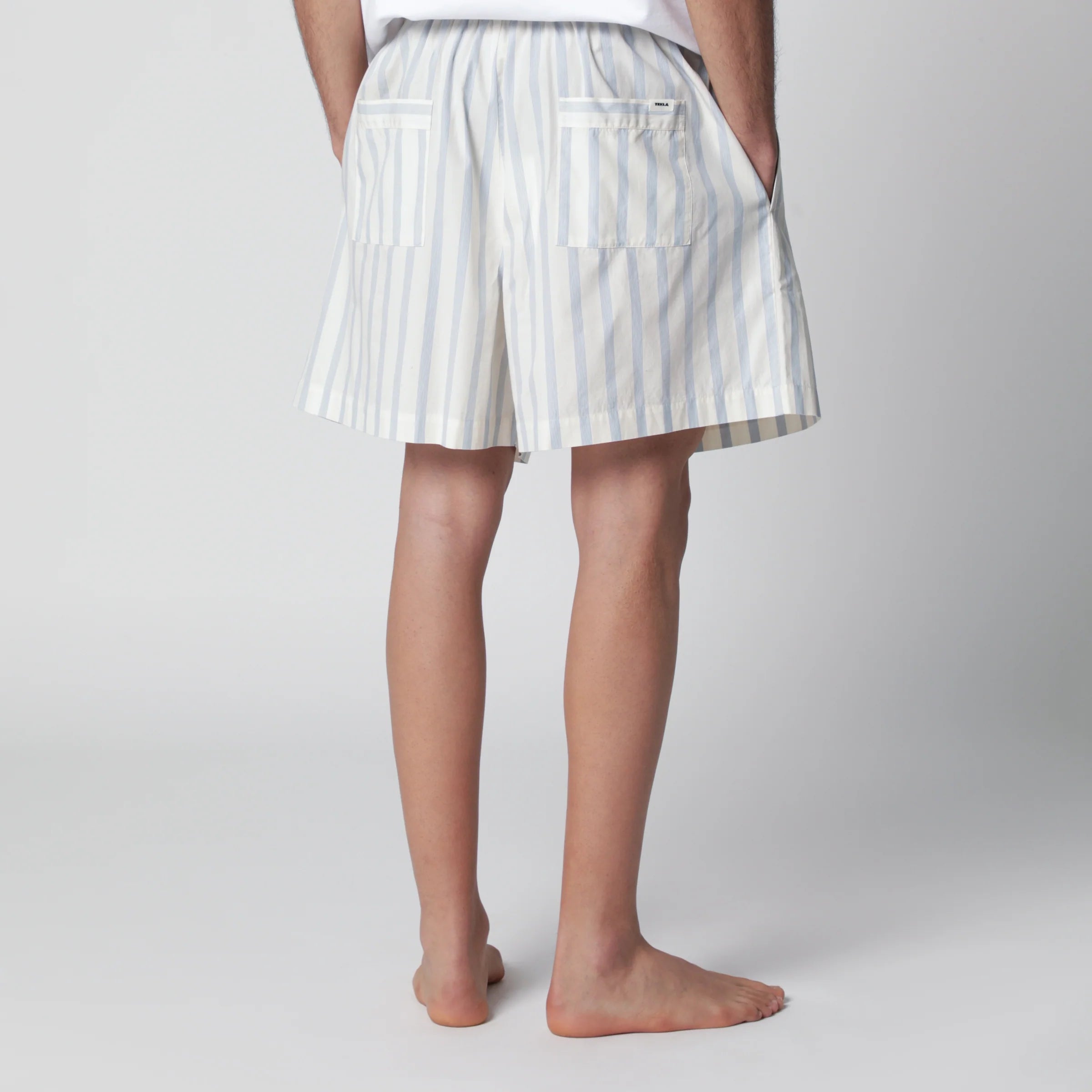 Tekla White shorts with light blue stripes