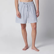 Tekla White/light blue striped pajama shorts