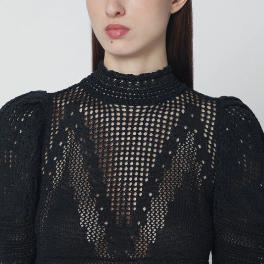 ISABEL MARANT Dahara black openwork knit top