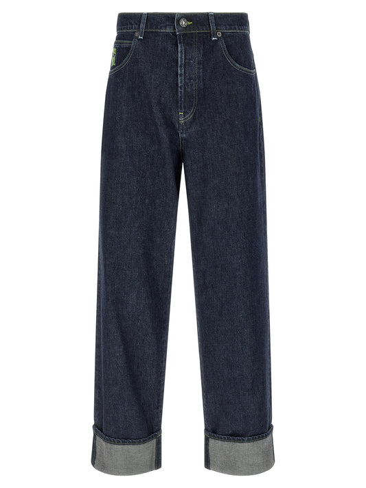 Marni Men’s Logo Embroidery Jeans — Blue Wide Leg