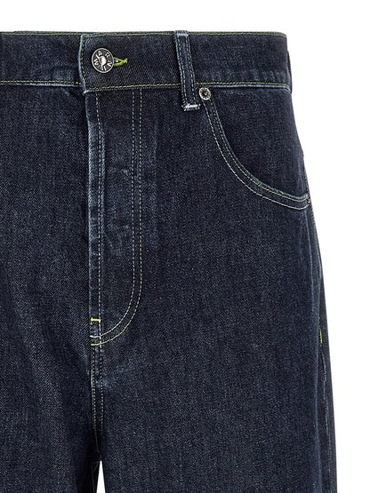 Marni Men’s Logo Embroidery Jeans — Blue Wide Leg