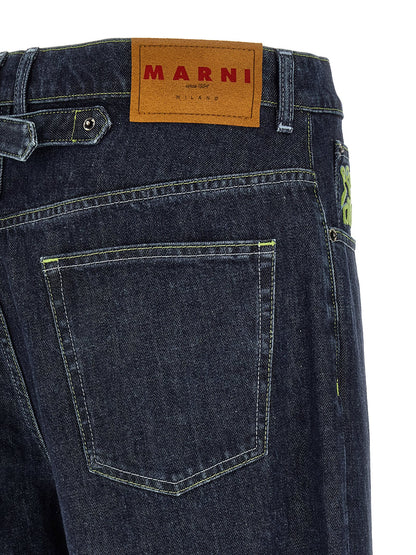 Marni Men’s Logo Embroidery Jeans — Blue Wide Leg
