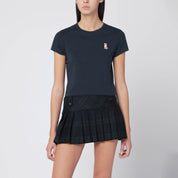 Maison Kitsuné Navy Cropped T‑Shirt with Logo Patch