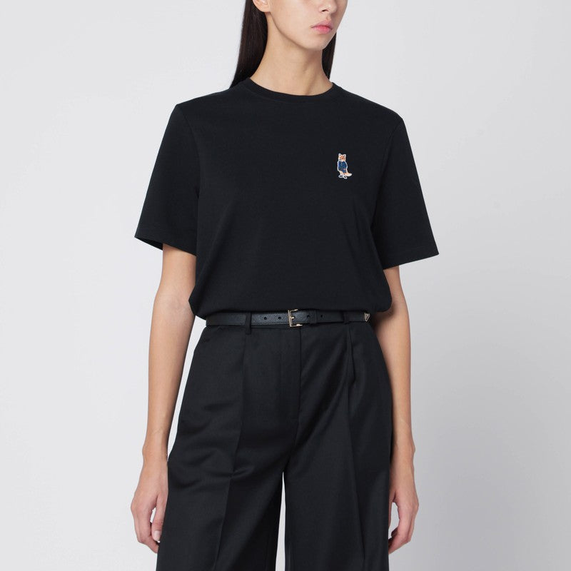 Maison Kitsuné Black T‑shirt with Logo Patch