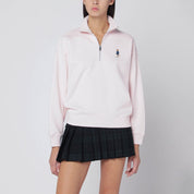 Sudadera rosa claro con media cremallera y parche del logotipo de Maison Kitsuné