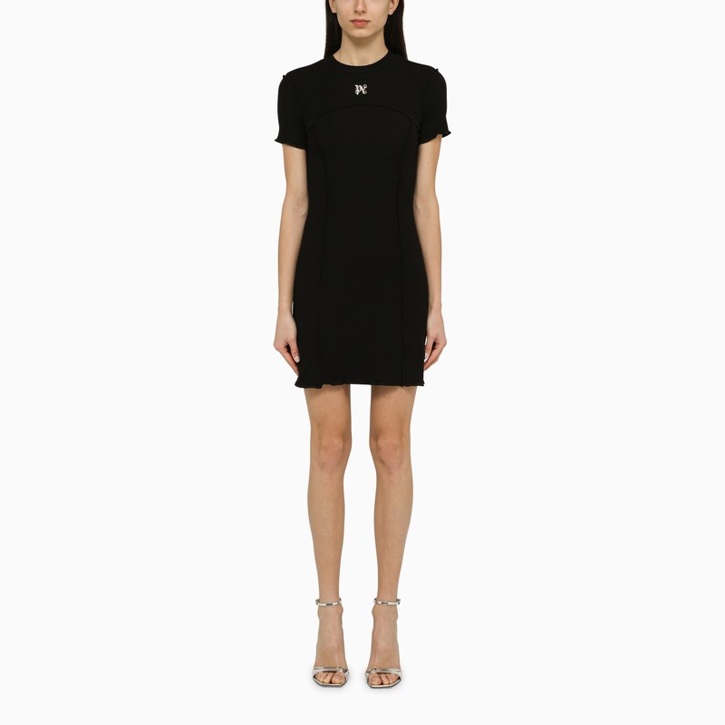 Palm Angels Black cotton mini dress with logo